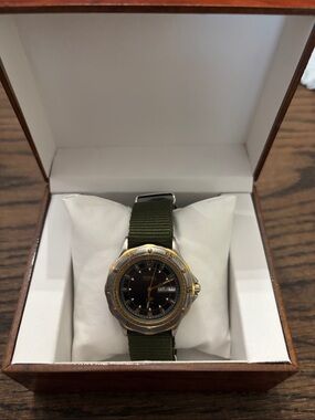 Fossil Blue Two-Tone Rotating Bezel Watch – Green NATO Strap - New Battery